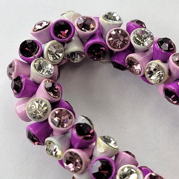 Purple and White Rhinestone Stretch Bracelet - Picture 3 of 10